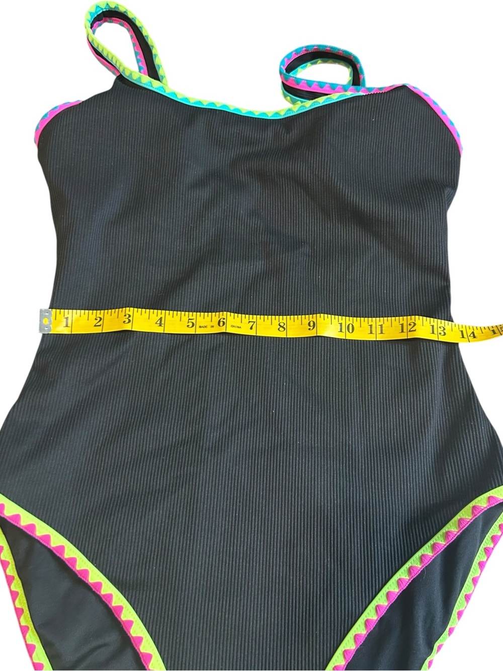 POPVIL Ribbed Black Neon Trim One Piece Swimsuit Size L - Picture 5 of 11